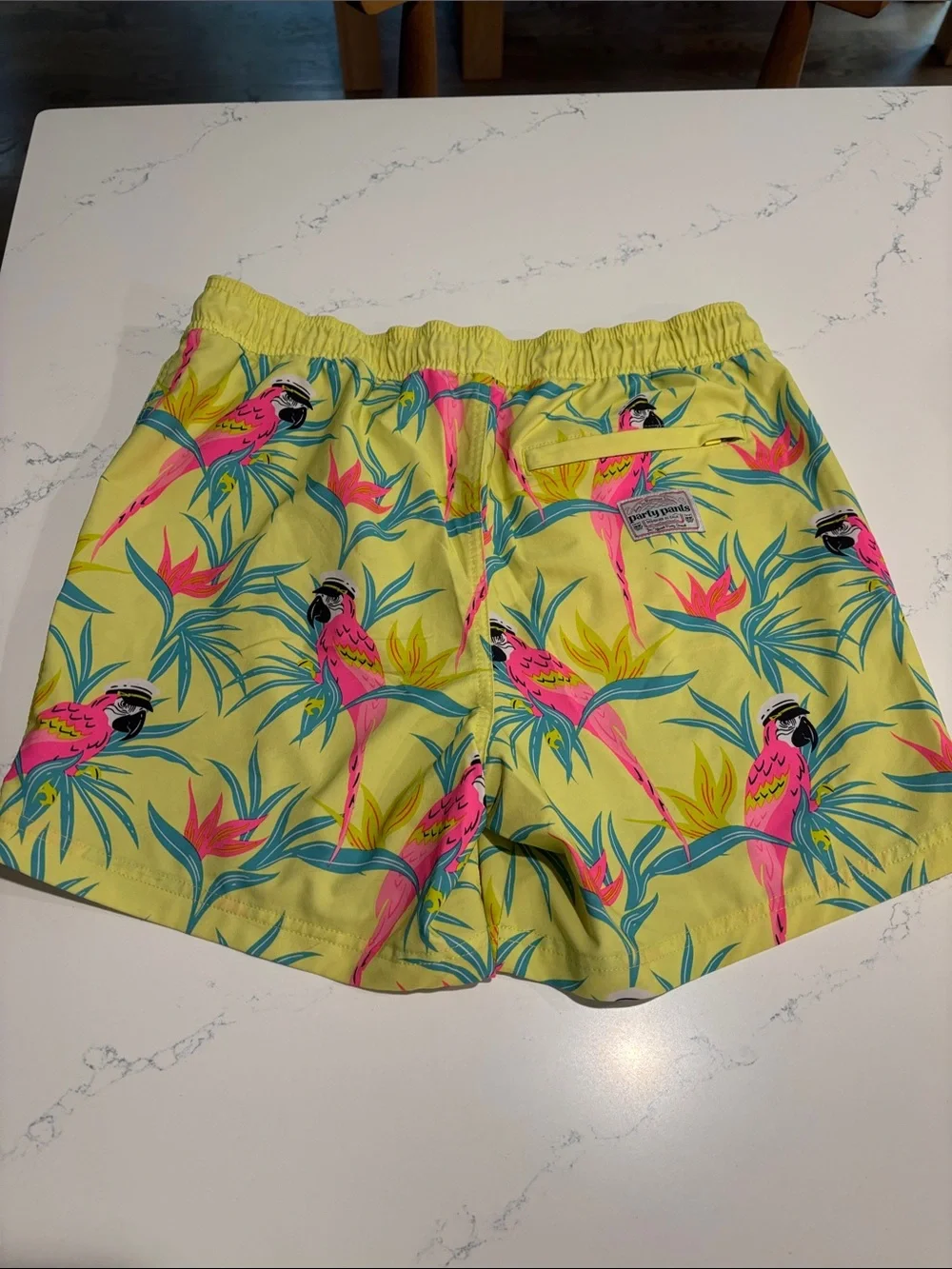 Men's Yellow Flamingo Print Swim Trunks with Elastic Waist